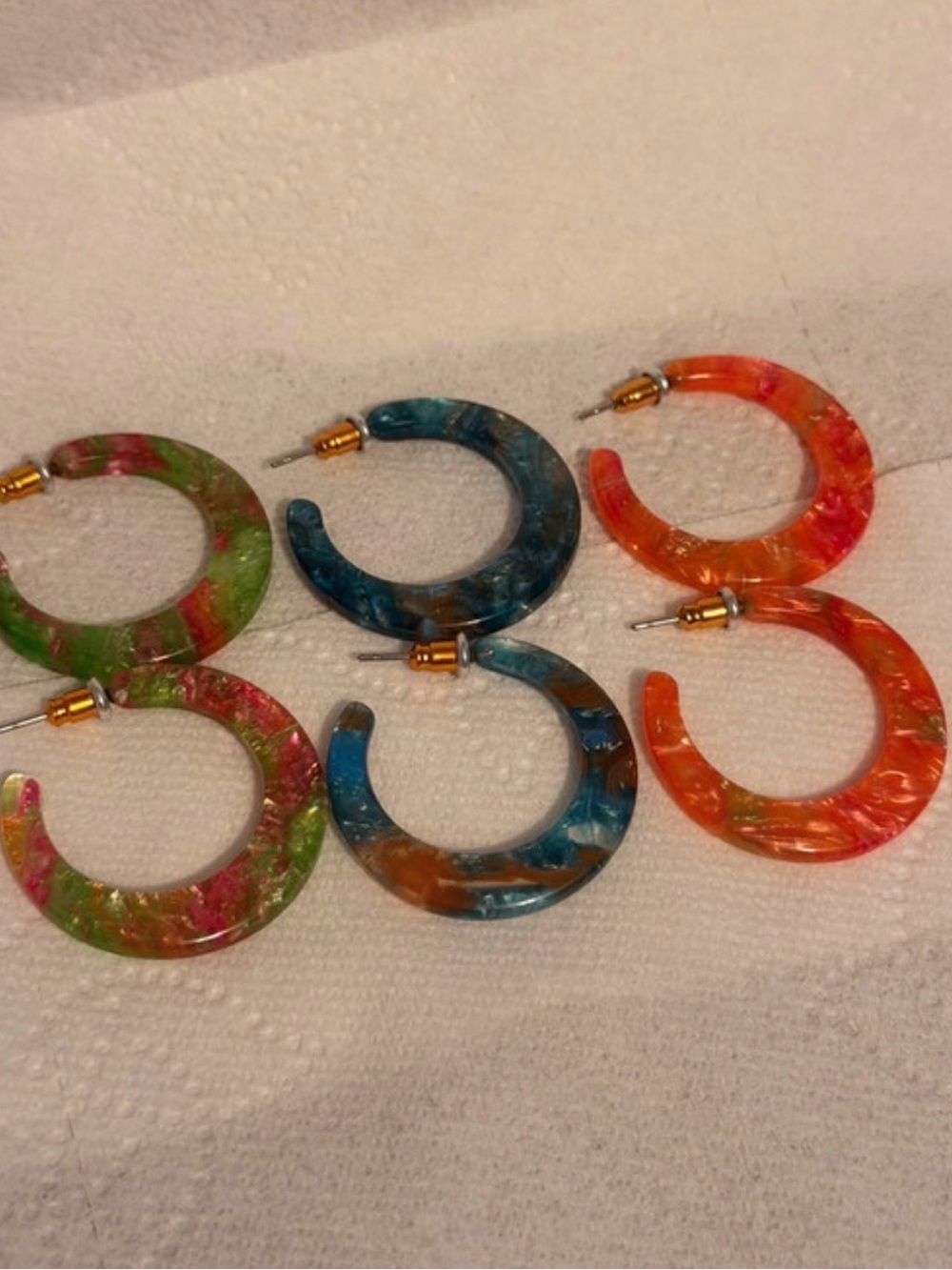 Source Unknown Marbled Resin Hoop Earrings - Green, Blue, Orange